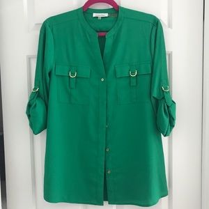 Calvin Klein Button Up Roll Sleeve Top